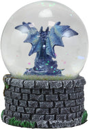 Ebros Small Fantasy Blue Midnight Dragon Sitting in Repose Glitter Water Globe