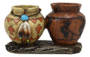 Ebros Gift Southwestern Native American Indian Hopi Kokopelli God and Turquoise Feathers Canister Jars Glass Salt and Pepper Shakers Holder Figurine Set 6.25" Wide Decorative Home and Kitchen Accent