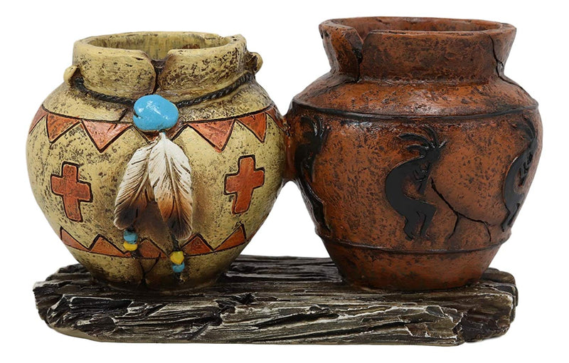 Ebros Gift Southwestern Native American Indian Hopi Kokopelli God and Turquoise Feathers Canister Jars Glass Salt and Pepper Shakers Holder Figurine Set 6.25" Wide Decorative Home and Kitchen Accent