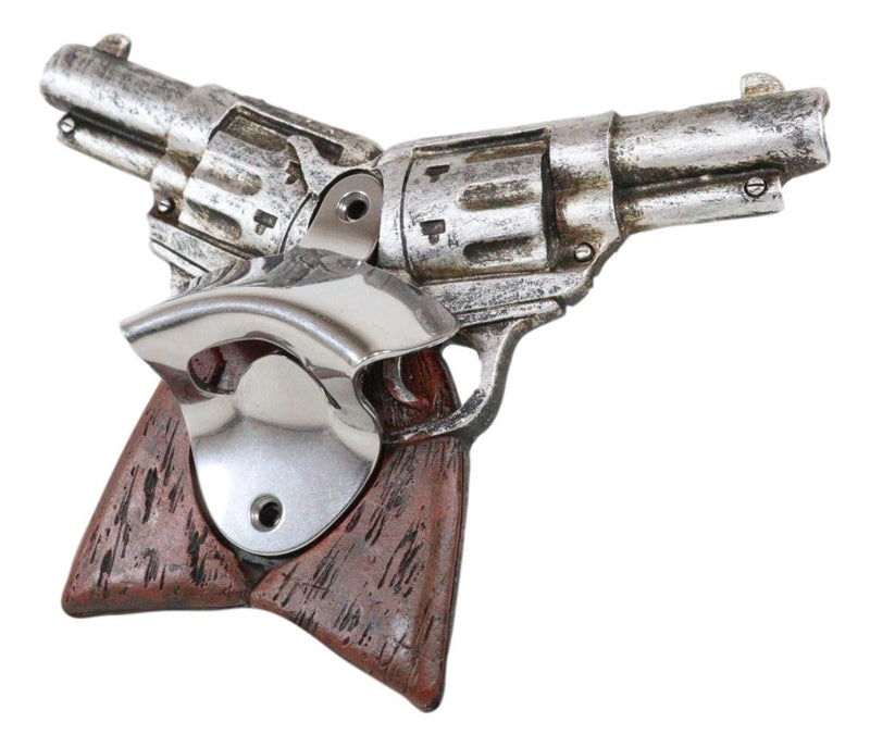 Rustic Western Cowboy Crossed Revolver Gun Pistols Wall Beer Bottle Cap Opener
