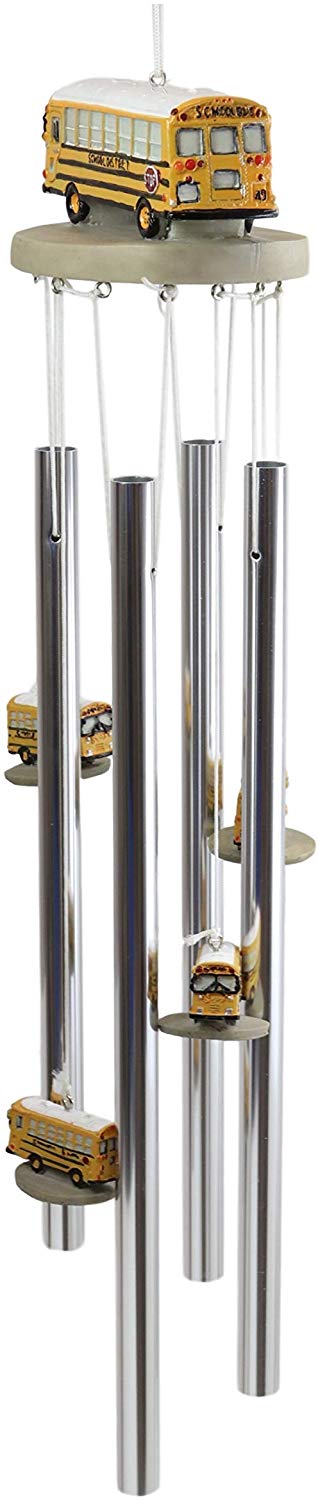 Ebros Gift Decorative North American Yellow School Bus Model Resonant Relaxing Wind Chime Patio Garden Accent of Buses Child Day Care Transportation Education Theme