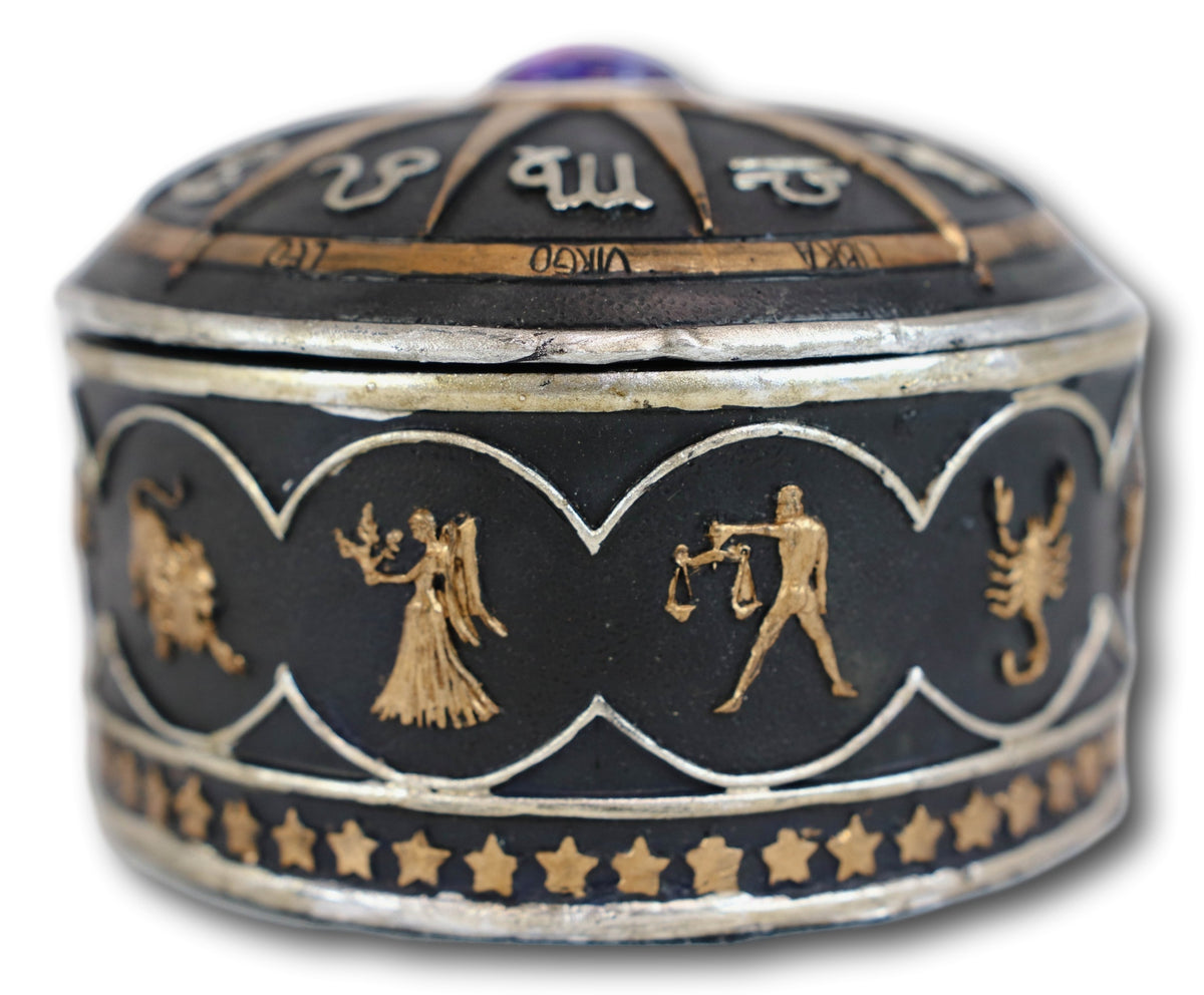 Greek Zodiac Constellations with Sun and Space Gem Lid Decorative Trinket Box