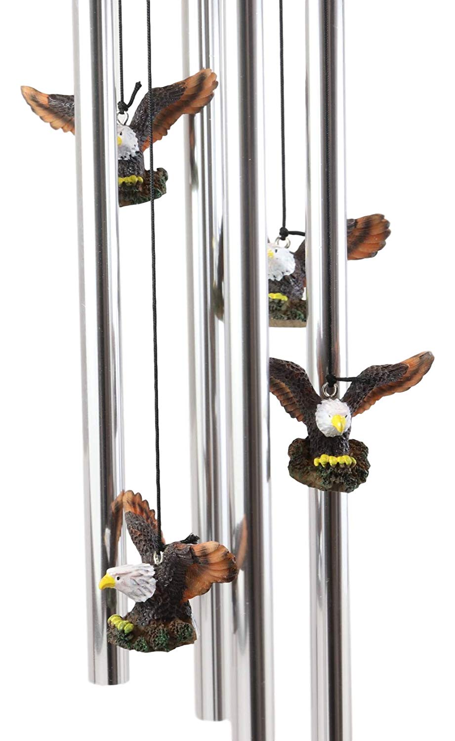 Ebros Gift Colorful American Bald Eagle Spreading Out Its Wings Resonant Relaxing Wind Chime Patio Garden Decor Wild Birds of Prey Eagles Swooping Resin Sculpture with Aluminum Rods - Ebros Gift