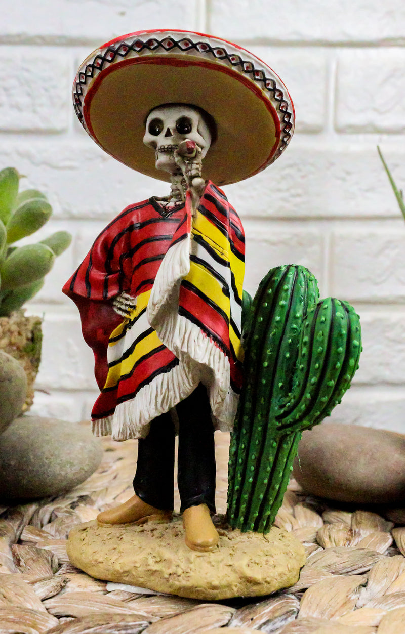 Day Of The Dead Skeleton El Bandito With Poncho Sombrero Puffing Cigar Statue