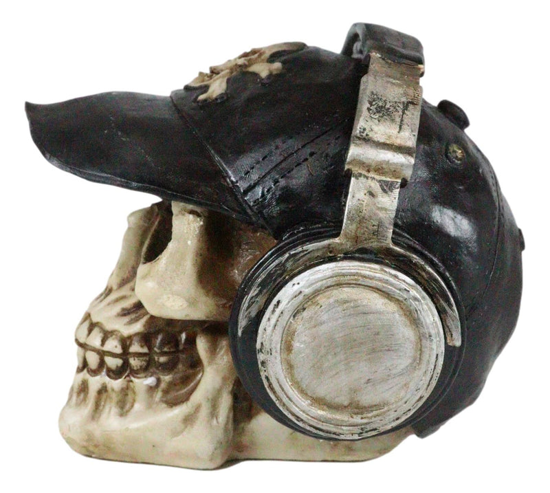 Skater Boy R&B Funk Rap Music Fanatic With Headphones Set And Black Hat Skull