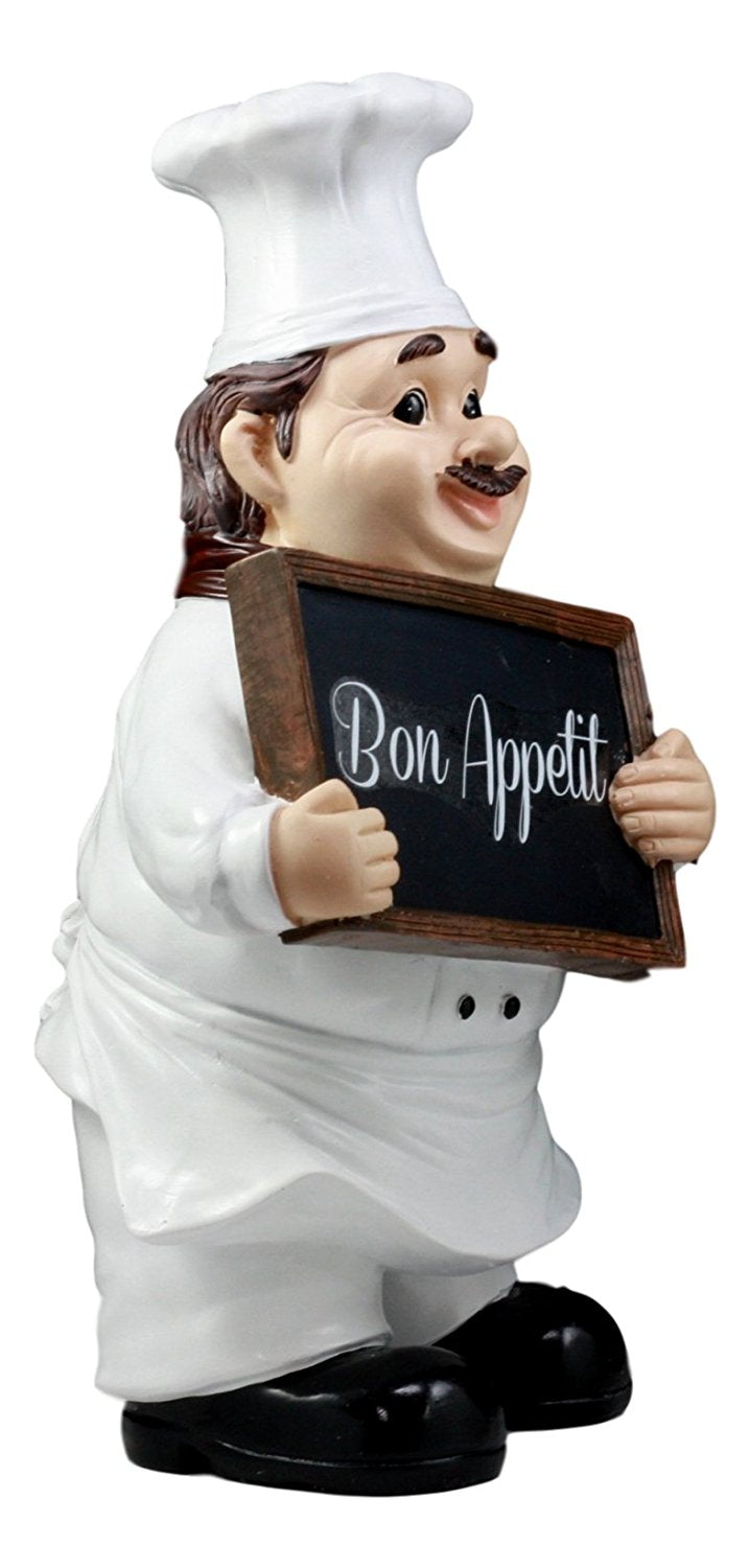 Bon Appetit French Bistro Chef Pierre Holding Sign Kitchen Welcome Figurine 12"H