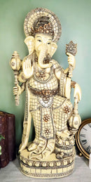Ebros 21" Tall Hindu Ganesha On Lotus Throne with Percussion Maracas Statue - Ebros Gift
