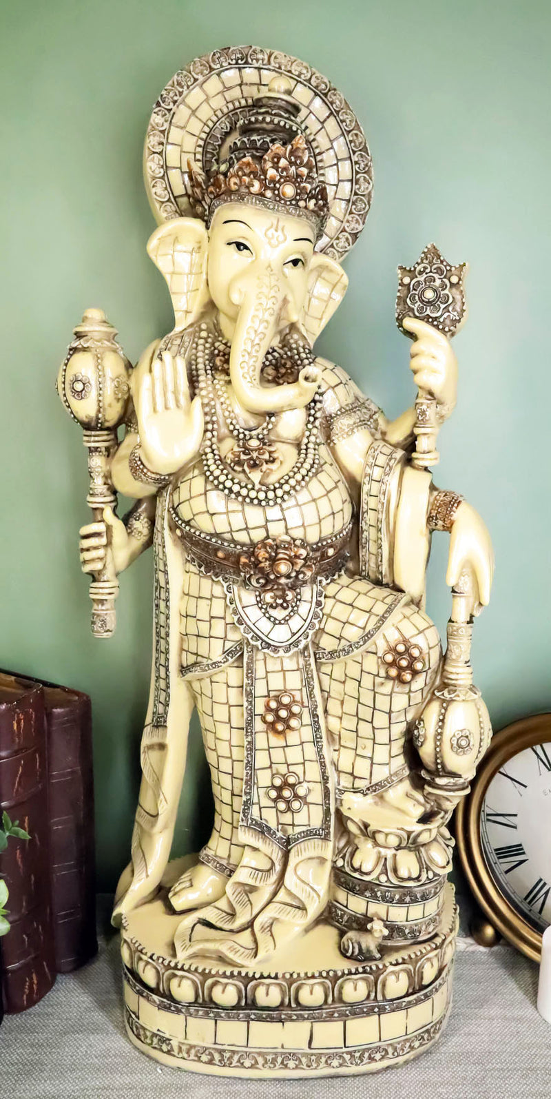 Ebros 21" Tall Hindu Ganesha On Lotus Throne with Percussion Maracas Statue - Ebros Gift