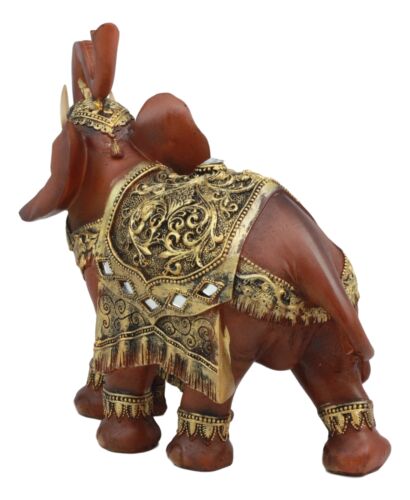 Buddha Feng Shui Decorated Golden Elephant With Calf Trumpeting Statue 10"L