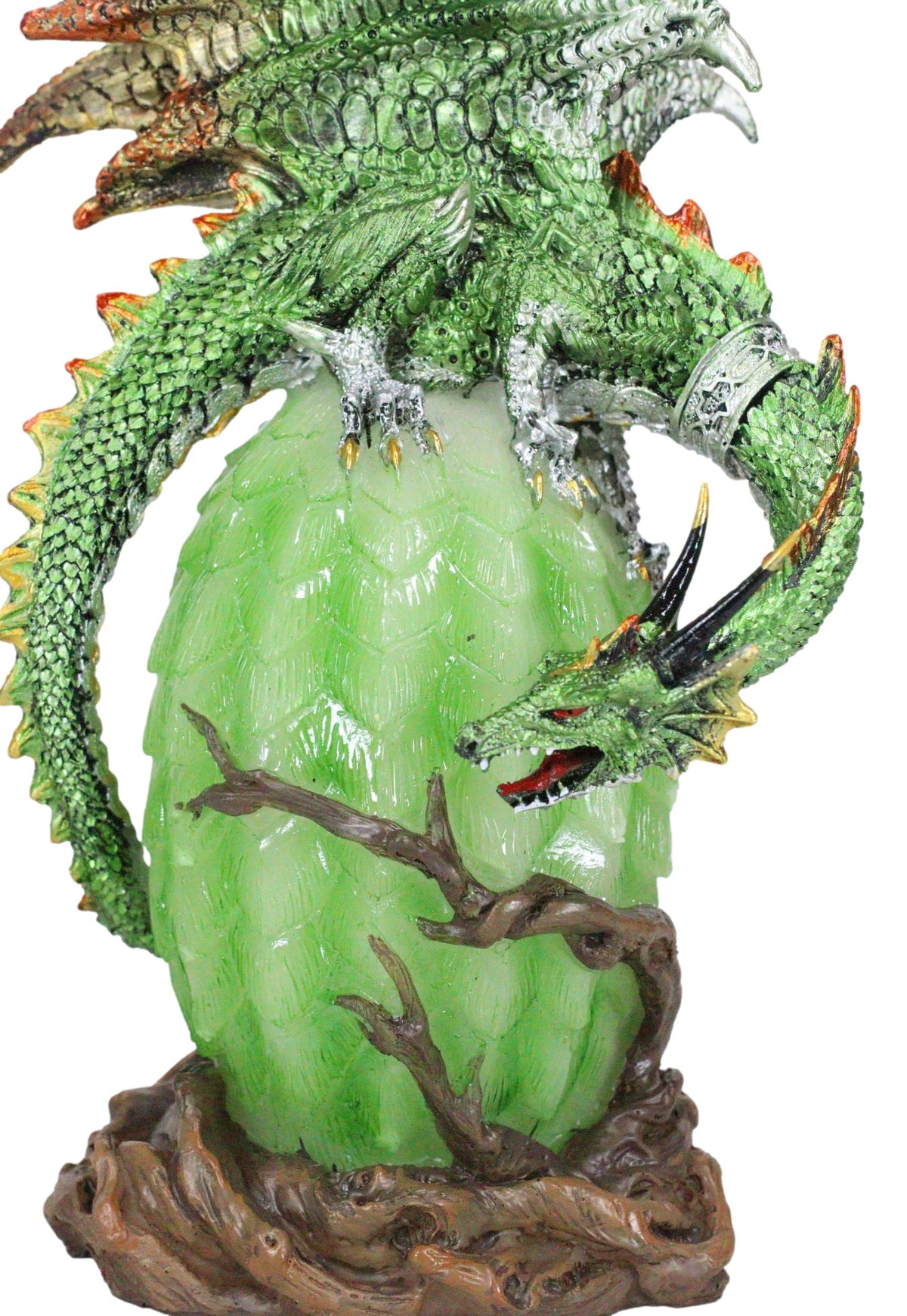Greenman Vines Armored Dragon Guarding Color LED Lantern Acrylic Egg Figurine