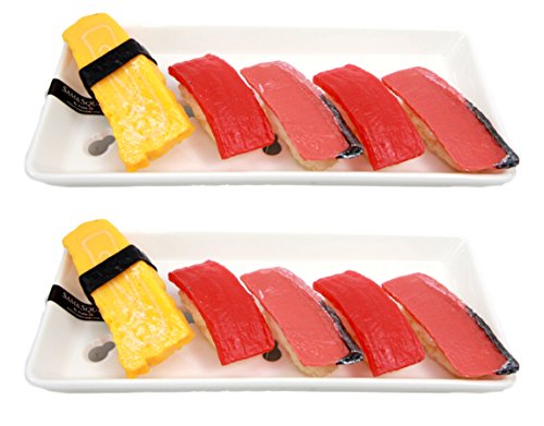 Ebros Japanese White Neta Zara Porcelain Sashimi Chef Serving Plate 2-PK For Sushi Box