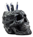 Ebros Gift Tribal Tattoo Floral Skull Pen Holder Figurine 5.75"L Office Decor