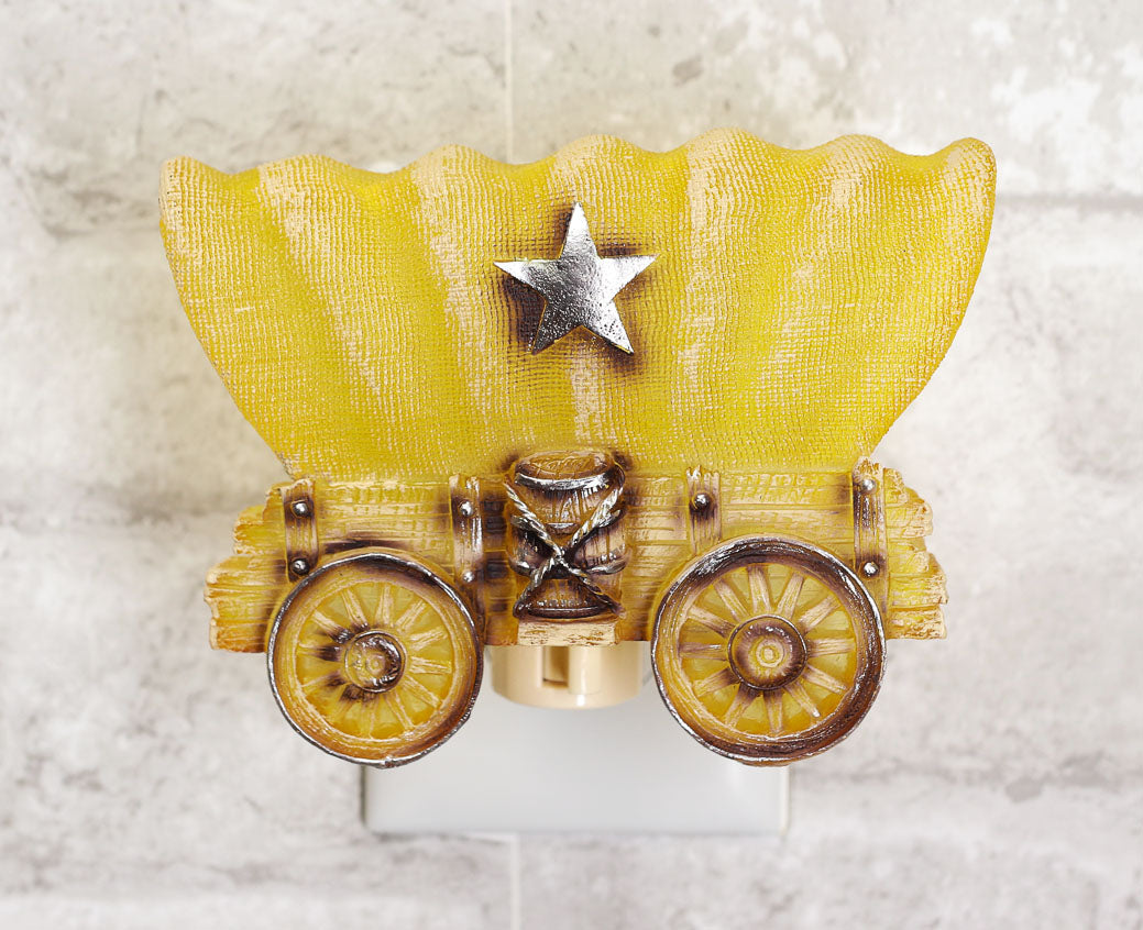 Rustic Western Cowboy Vintage Wheeled Wagon Wall Plug In LED Night Light