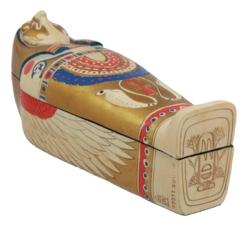 Egyptian Golden Horus King Tut Sarcophagus With Mummy Insert Figurine 3pc Set