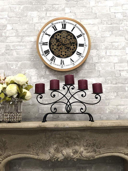 Ebros Large 18.25"Diameter Vintage Antique Design Gold Steampunk Wall Clock With Complex Mechanical Moving Gears Mirror Face Roman Numerals Victorian Industrial Accent Clockwork Gearwork Decor Clocks - Ebros Gift