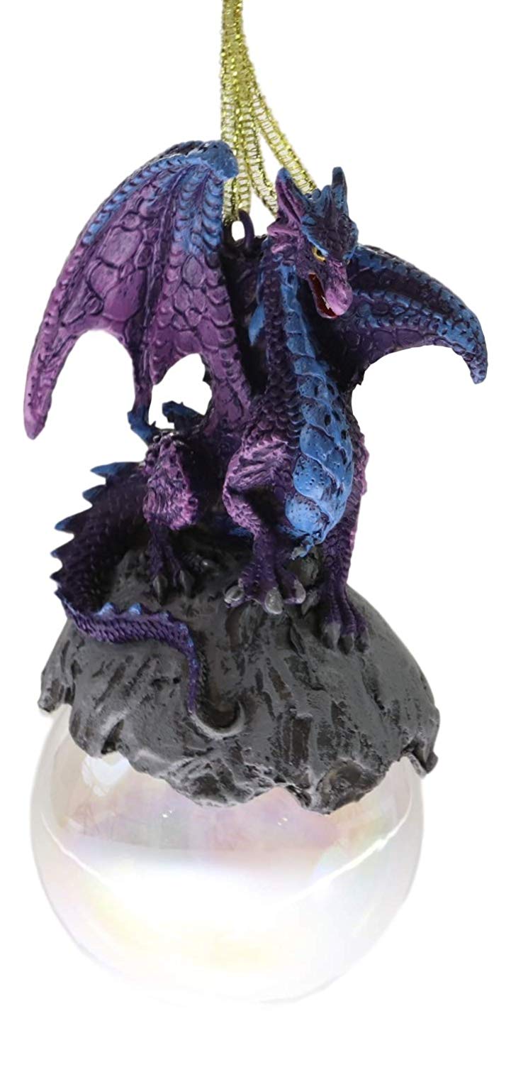 Ruth Thompson Midnight Dragon Perching On Glass Ball 5.25"H Ornament Figurine