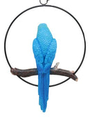Ebros Hanging Blue And Gold Macaw Perching on Branch in Metal Round Ring 13.5"H