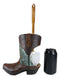 Western Turquoise Floral Tooled Leather Cowboy Boot Toilet Brush And Holder Set