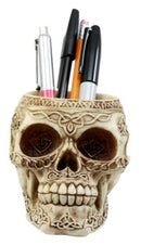 Day Of The Dead Celtic Tribal Tattoo Skull Pen Stationery Holder Figurine 4.5"L