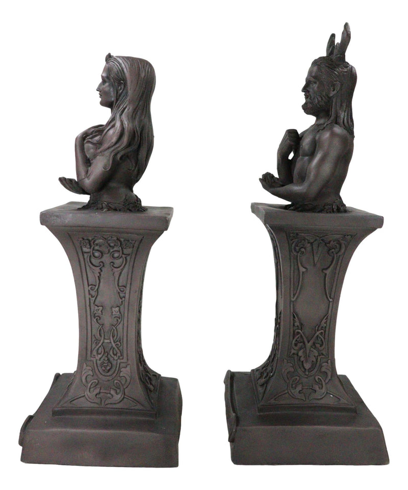 Wiccan Deity Horned God And Crescent Celestial Moon Goddess Herm Bust Sculpture - Ebros Gift