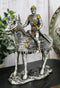 Pewter Metal Medieval Suit Of Armor Knight On Horse With Spear Axe Figurine