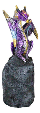 Midnight Space Purple Iridescent Dragon On Faux Geode Rock Crystal Cove Figurine