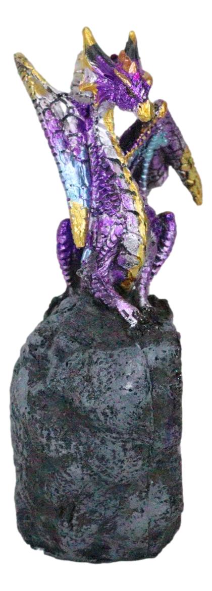 Midnight Space Purple Iridescent Dragon On Faux Geode Rock Crystal Cove Figurine