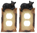 Ebros Set of 2 Novelty Woodland Rustic Forest Black Bear By Branch Twigs Wall Light Cover Plate Hand Painted Sculpted Resin Home Decor Accessory (2, Double Outlets)