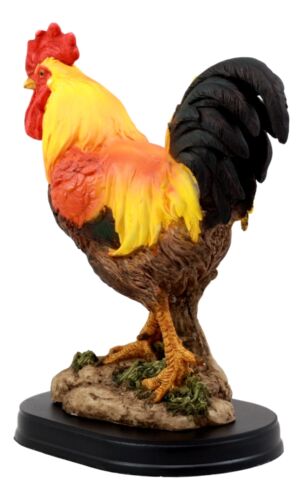 Ebros Proud Country Chicken Rooster Statue with Base 7.5" Tall Resin Sculpture in Vivid Colors