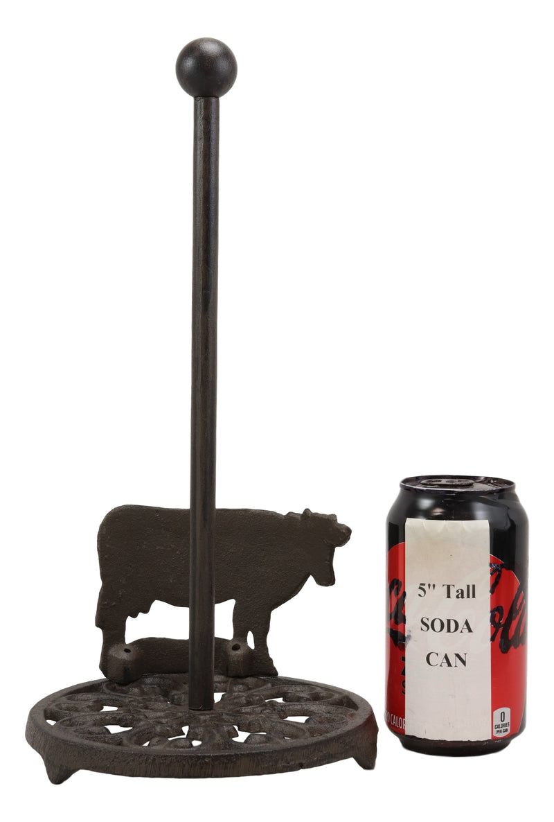 Ebros 13.5"Tall Cast Iron Metal Rustic Vintage Holstein Bovine Cattle Cow With Scroll Art Design Paper Towel Holder Display Dispenser - Ebros Gift