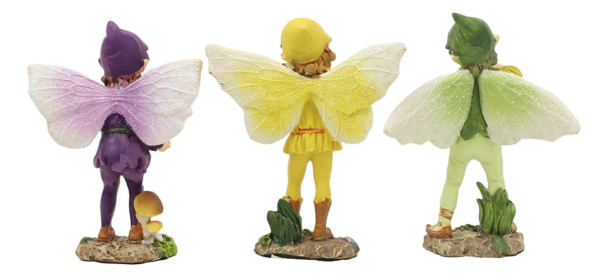 Ebros Set of 3 Fairy Garden Boy Fairies in Morning Violin Serenade Figurines 4"H - Ebros Gift