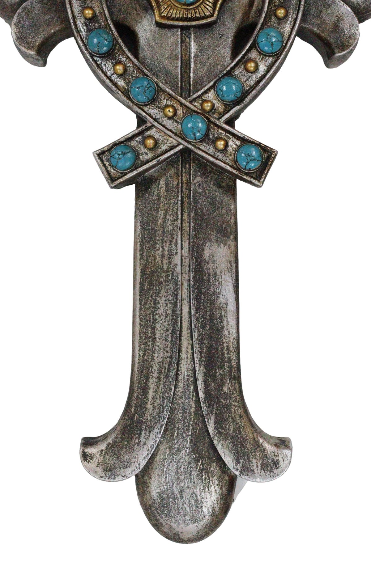 Rustic Silver Finish Fleur De Lis Greek Ichthys Christ Fish Turquoise Wall Cross