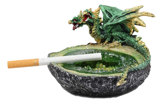 Ebros Green Hydra Dragon Guarding Emerald Pool Crystal Quarry Cigarette Ashtray Statue - Ebros Gift