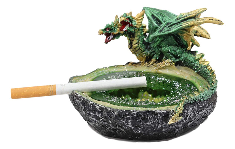 Ebros Green Hydra Dragon Guarding Emerald Pool Crystal Quarry Cigarette Ashtray Statue