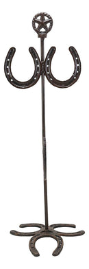 Ebros Gift 21.25" High Rustic Cast Iron Horseshoe with Western Star Mug Tree Holder Organizer Rack Stand with 4 Hooks Metal Sculpture Mugs Storage Decorative Horse Accent Farm Cabin Lodge Ranch Decor