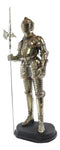 Medieval Fleur De Lis French Halberdier Pikeman Knight In Suit Of Armor Statue