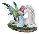 Beautiful Fae Goddess Fairy Princess With Rare Unicorn Friend Statue Magic Decor