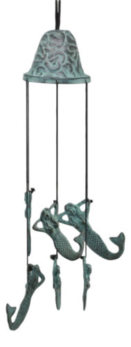 Verdi Green Brass Metal Nautical Sleeping Mermaid Wind Chime Sirens Of The Seas