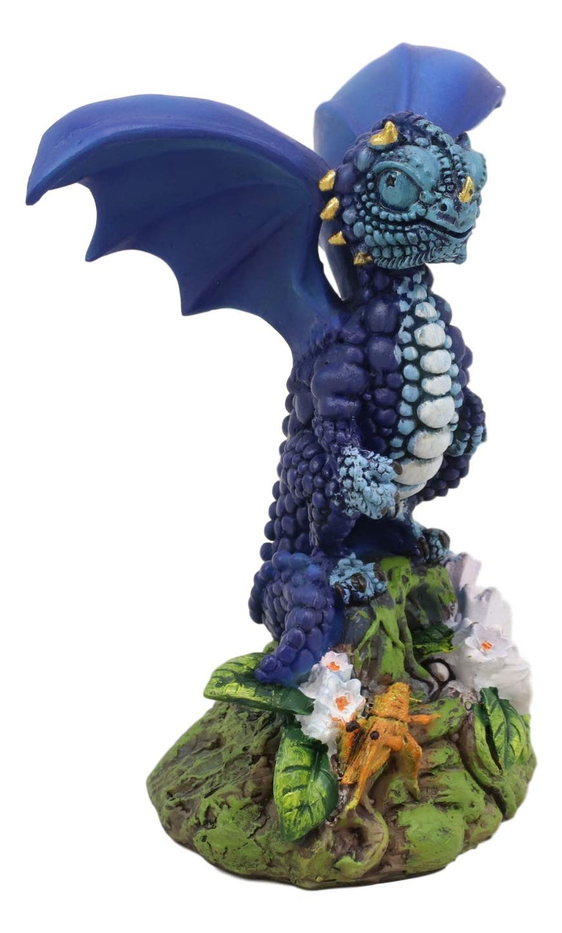 Ebros Fantasy Green Thumb Blueberry Indigo Blue Dragon Statue Fairy Garden Collectible