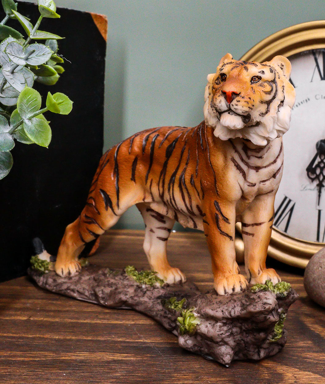 Sultan Orange Bengal Tiger On Rock Statue 7.25"Long Giant Cat Wild Animal Decor