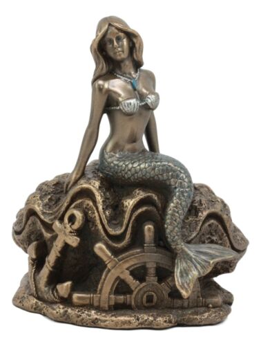 Ebros Under The Sea Mermaid Statue 5" Tall Nautical Mermaid Sitting On Oyster Shell Figurine