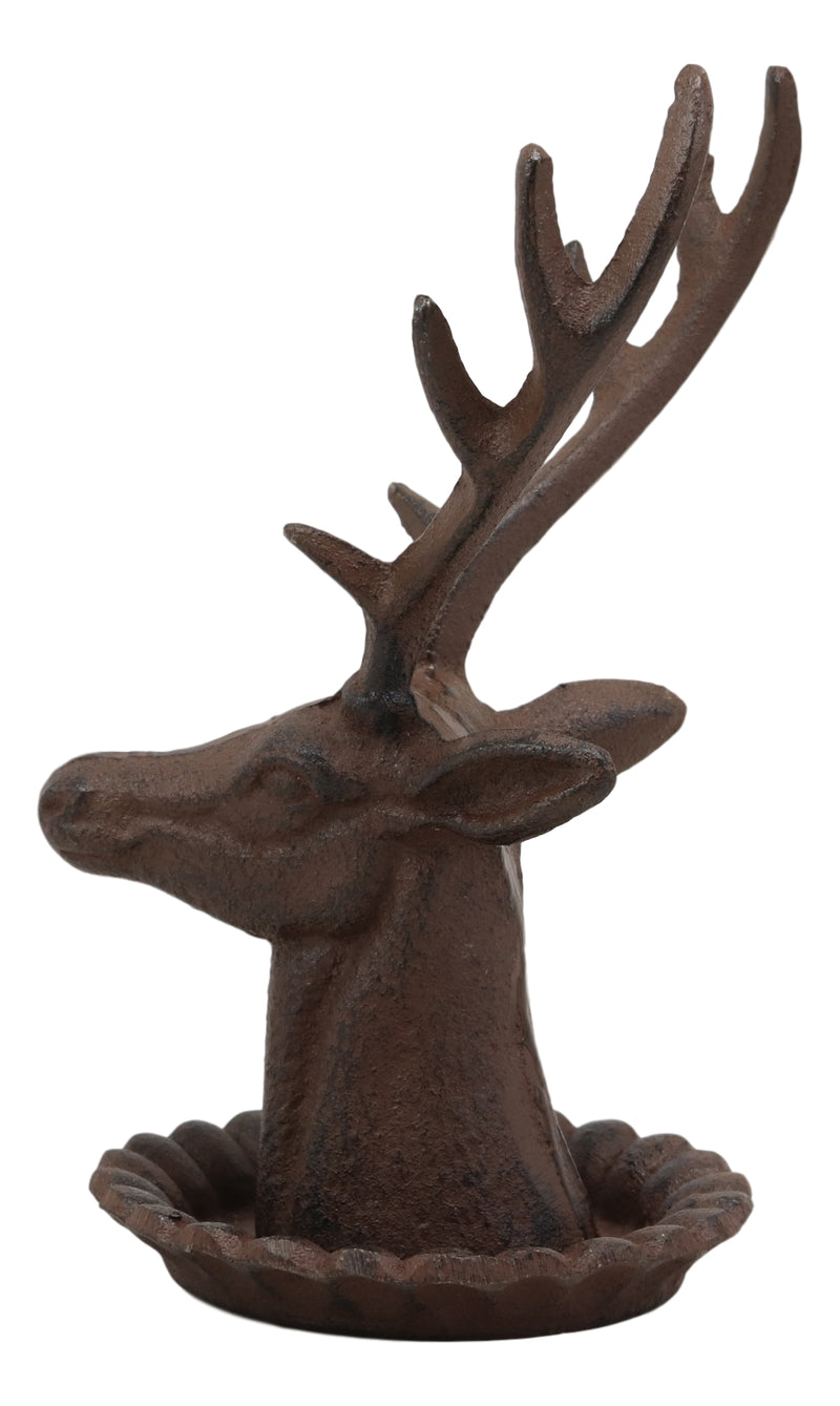 Ebros Cast Iron Western Rustic Elk Deer Stag Head With Antlers Jewelry Tree Holder Hooks Stand Dish Figurine 7.5" Tall Cabin Lodge Country Home Decorative