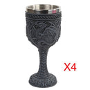 Set of 4 Medieval Dragon Wine Goblet Chalice Resin Body Stainless Steel Faux Stone