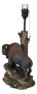 Western Plains Bison Buffalo On Sloped Rocks By Tree Stump Desktop Table Lamp