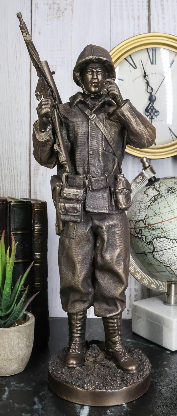 Ebros Military WW2 Staff Sergeant Squad Commander Smoking Cigar Statue Military War Era Soldier Decorative Figurine 13.25"Tall