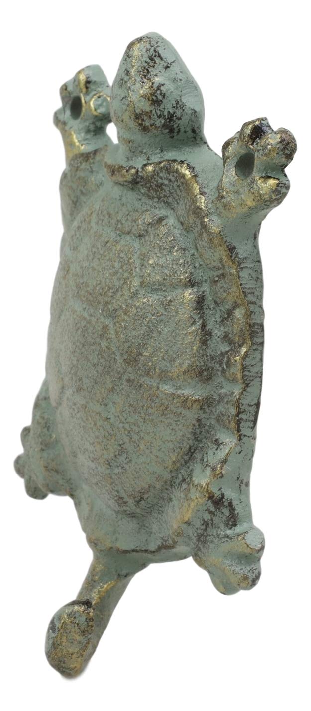 Ebros Gift 5.25" Tall Nautical Ocean Sea Turtle Cast Iron Rustic Vintage Green Verdigris Finish Wall Coat Hook Tortoise Turtles Coastal Beach Decorative Accent Hooks for Keys Leashes Hats (4)