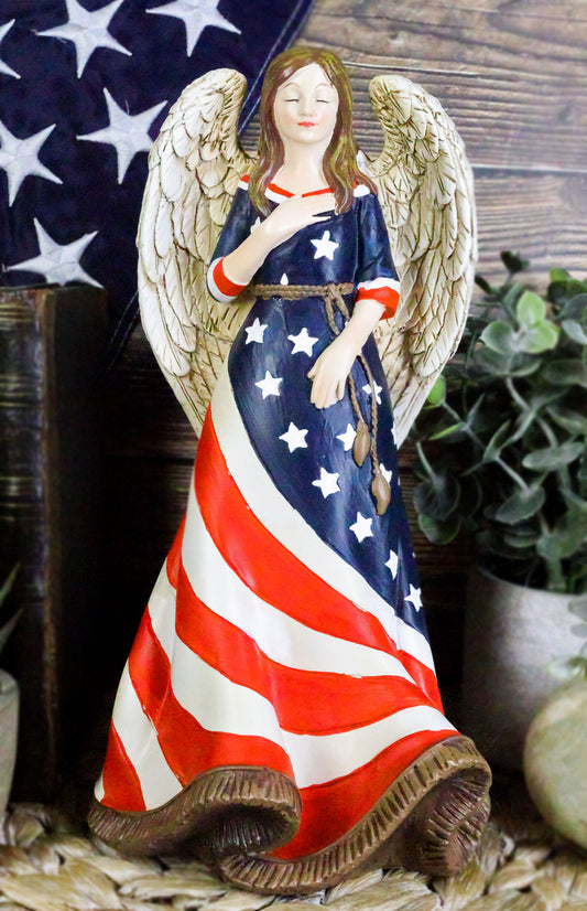 9.5"H God Bless America Beautiful USA Faith Angel In Pledge Of Allegiance Statue