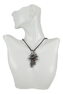Medieval Gothic Dragon Serpent Excalibur Cross Pewter Pendant Necklace Jewelry