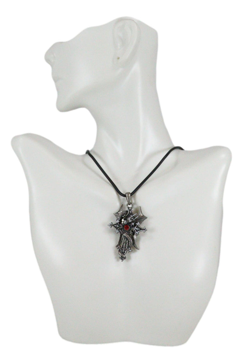Medieval Gothic Dragon Serpent Excalibur Cross Pewter Pendant Necklace Jewelry
