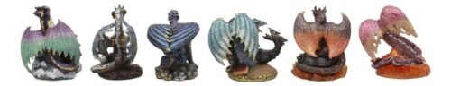 Set of 6 Fantasy Mini Fire Dragons Figurines Dungeons And Dragons Collection